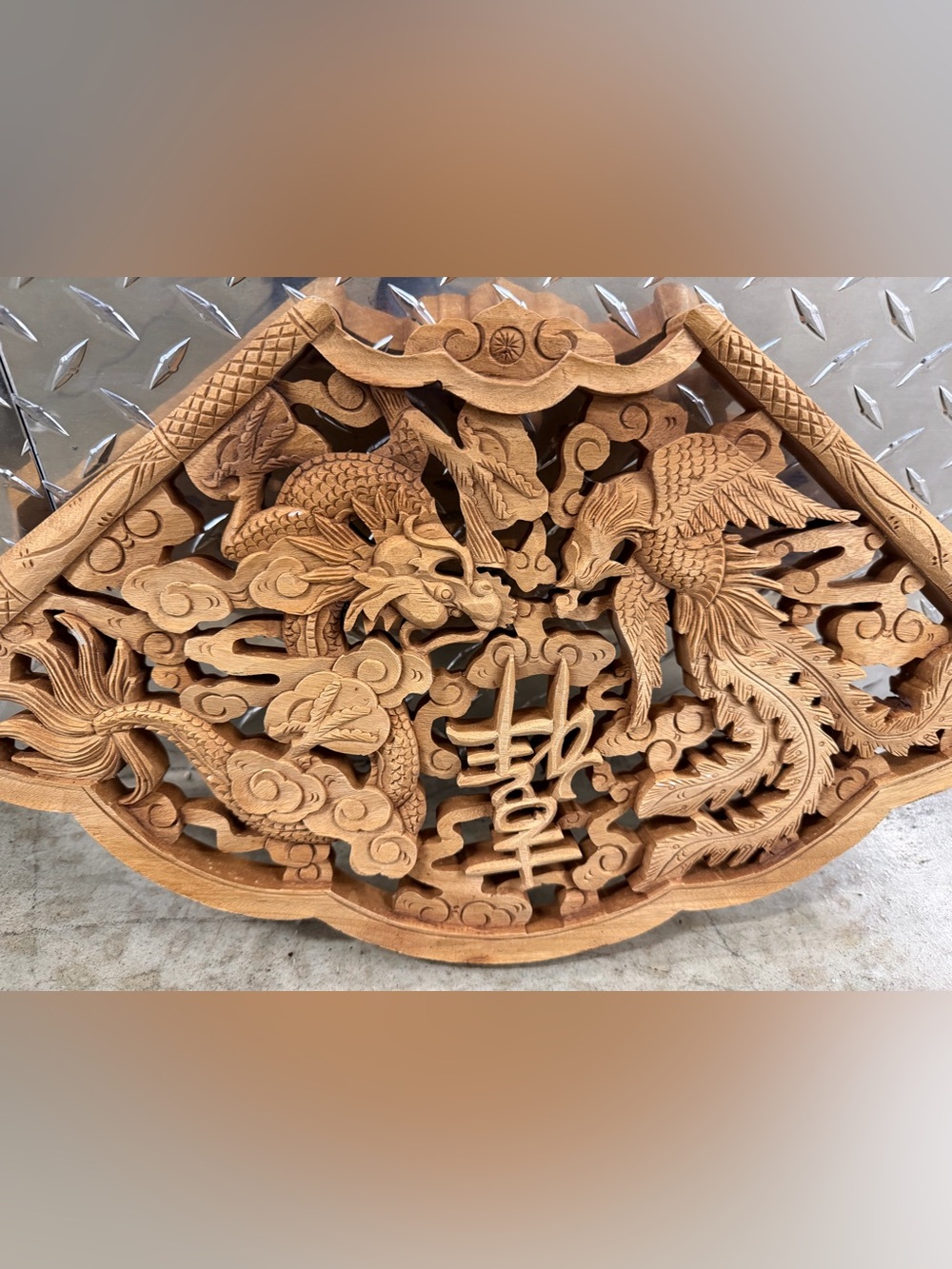 HAND WORK OLD EFFECT XIANG ZHANG SCULPTOR WOOD CARVED DRAGON WALL PANEL 22in